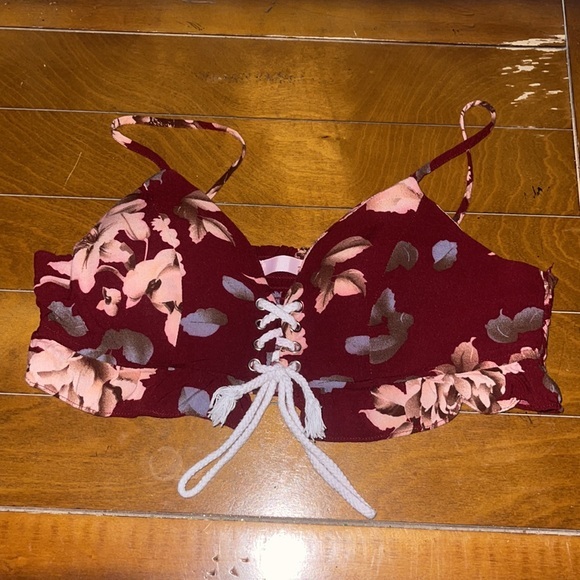 2 piece flirty floral Short Set & crop Tank top lace front small maroon & cream - Picture 8 of 13